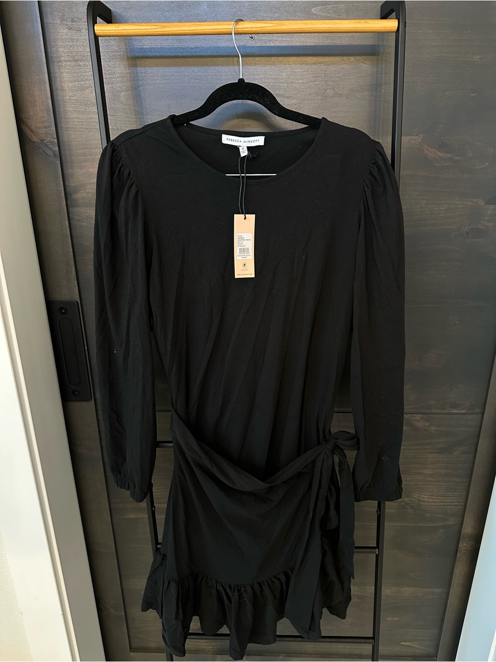Wilfred Black Long-Sleeve Mini Wrap Dress